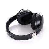 Foldable black over-ear headphones with adjustable headband and padded ear cushions
