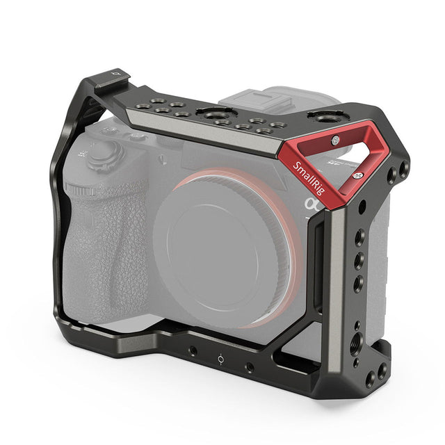 Camera cage for Sony A7 III/A7R III with top plate, side cutouts, grey metal