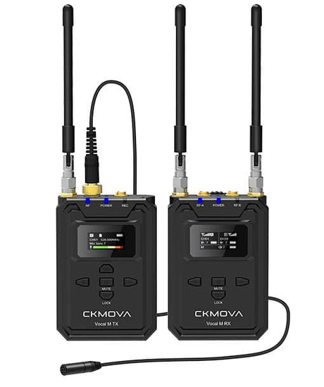 Black wireless UHF vocal microphone transmitter set with dual antennas and display