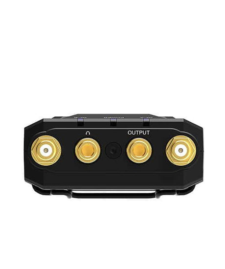 Wireless UHF mic receiver output panel with four gold output jacks