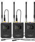 Wireless UHF vocal mic transmitter set, dual antennas, LCD screens and control buttons