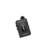 Wireless Lavalier mic receiver with included foam windscreen on top, black housing.