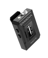 Wireless mic receiver/transmitter with top speaker grille and display screen, black.