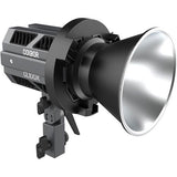 Bi-color LED spotlight with round silver reflector and vented black heatsink body
