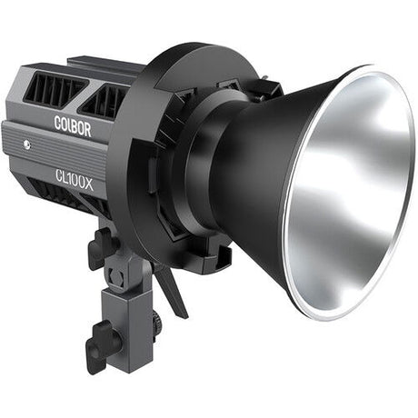 Bi-color LED spotlight with round silver reflector and vented black heatsink body