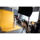 Yellow photo backdrop panel for studio use, shown in setup