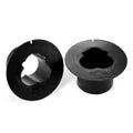 Black circular background roller brake/clamp adapter, front view