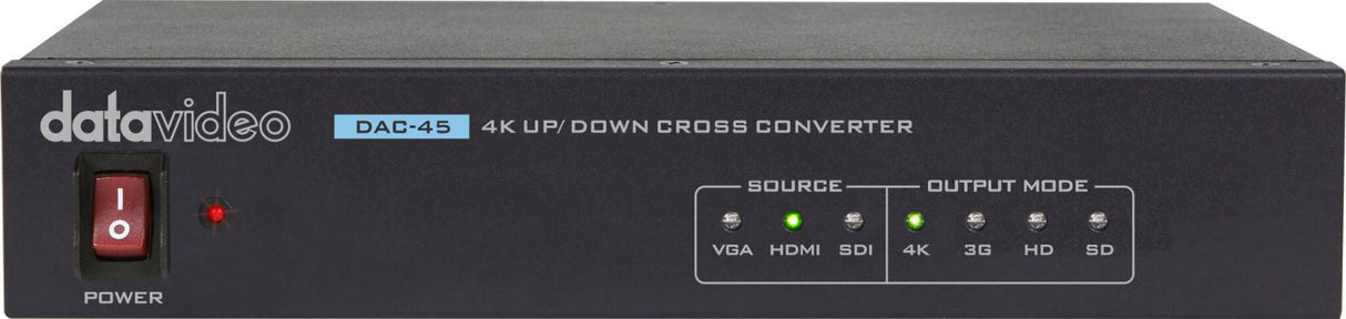 Datavideo DAC-45 front panel with power light and source/output mode selector