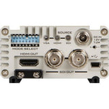 Rear panel with HDMI OUT, SDI OUT BNCs, SOURCE select, and 12V DC input