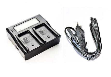 Dual LCD battery charger dock for Sony NP-FP50, two slots and LCD screen