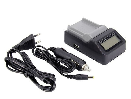 Încărcător auto universal cu afișaj LCD, negru, cu cabluri incluse