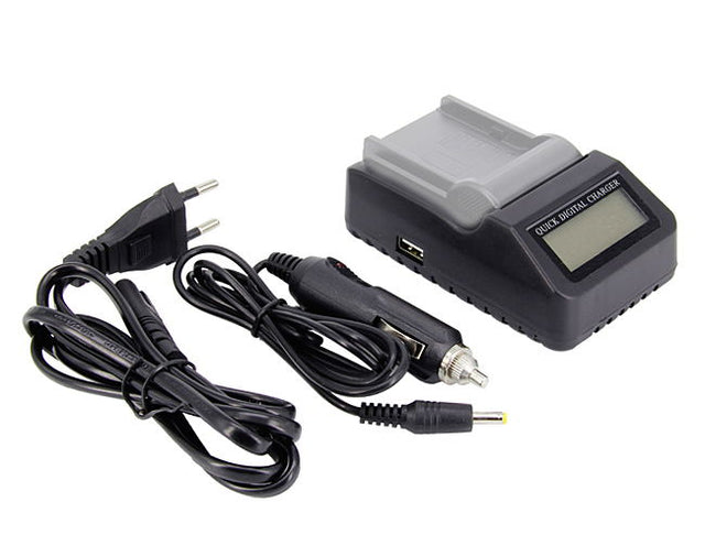 Încărcător auto universal cu afișaj LCD, negru, cu cabluri incluse