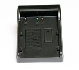 Interchangeable battery plate adapter, black with labeled battery contacts and clips