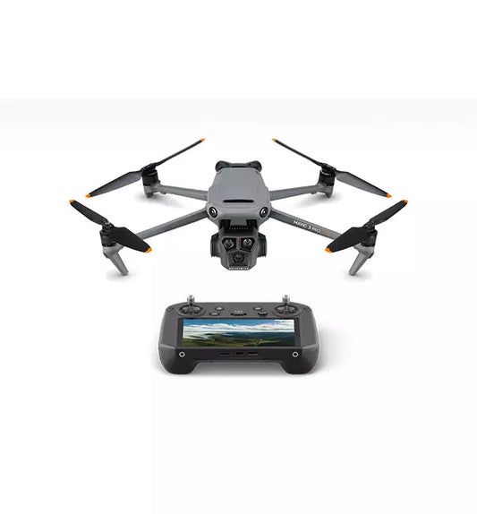 DJI Mavic 3 Pro drone with four propellers and gray remote controller