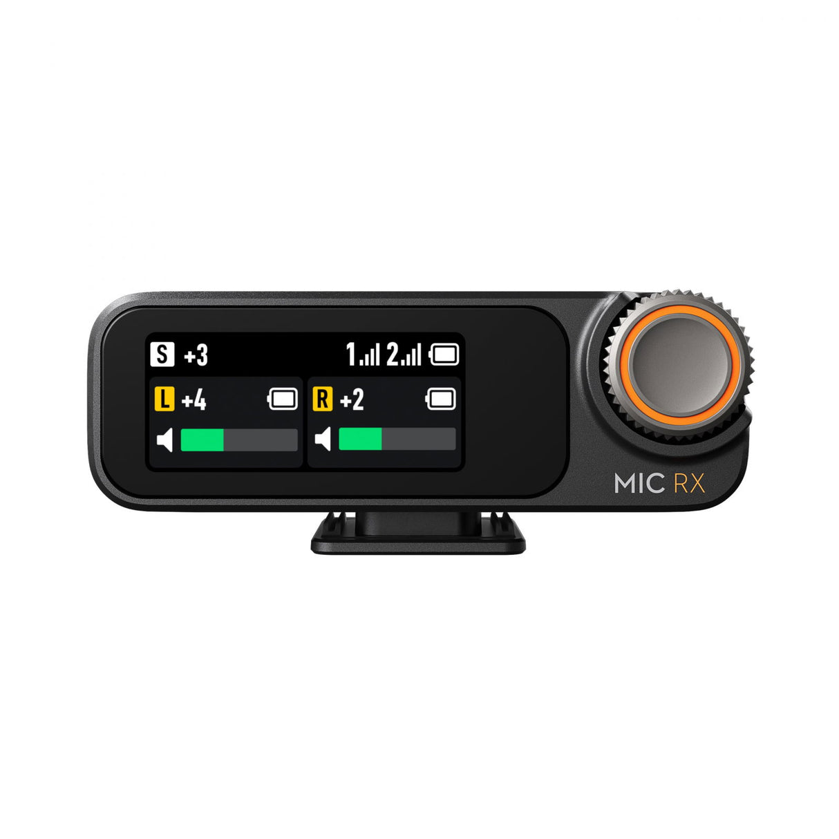 Receptor microfon wireless cu ecran și buton de control, montare pe suport