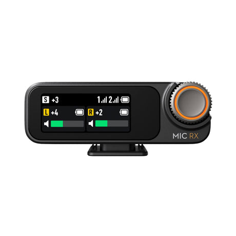 Receptor microfon wireless cu ecran și buton de control, montare pe suport