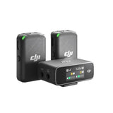 Set microfoane wireless dual: receptor și două microfoane, carcase negre, LED verde