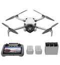 Mini 4 Pro drone, four propellers, front camera view, white body with dark gray arms