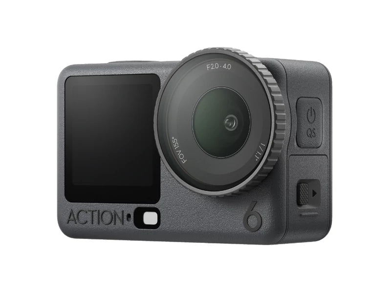 Kamera sport DJI Osmo Action 6 cu obiectiv frontal și butoane laterale