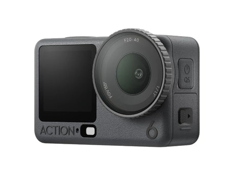 Kamera sport DJI Osmo Action 6 cu obiectiv frontal și butoane laterale
