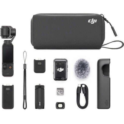 DJI Osmo Pocket 3: stabilizator cu cameră, husă și accesorii (microfon paravânt)