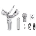 3-axis gimbal kit in light gray: handle, mount bracket, cables, and plates