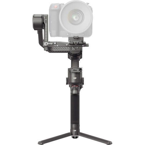DJI RS 4 Pro gimbal stabilizer with large camera lens and vertical grip