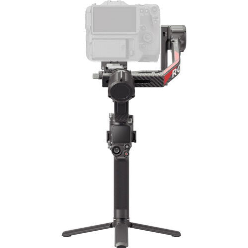 DJI RS 4 Pro gimbal stabilizer front view with mounted camera and support arm