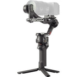 DJI RS 4 gimbal stabilizer close side view with mounted camera and lens assembly