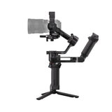 Black 3-axis handheld gimbal stabilizer with extended handle and tripod base