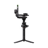 Black 3-axis gimbal stabilizer upright view with camera mounting bracket