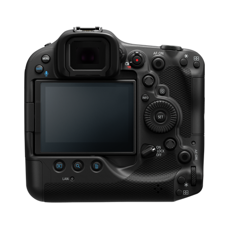 EOS R3 mirrorless camera body, back view with LCD screen and control buttons