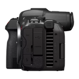 Black mirrorless camera rear-side view with TIME CODE and MIC buttons and ports