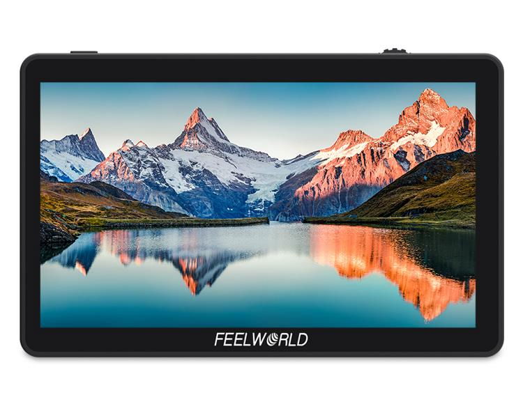 6-inch field monitor with IPS FHD display showing a mountain landscape scene.