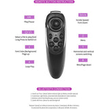 Bluetooth teleprompter remote control with button layout for play, menu, and scrolling