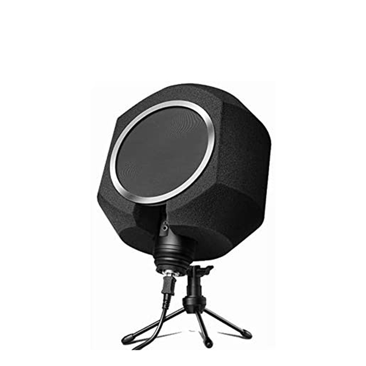 Filtru acustic din spumă pentru microfon, negru, cu inel metalic