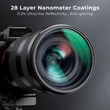 Blue Streak Nano-X filter close-up with green-blue coated glass and black metal ring