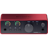 Interfață audio USB-C roșie, panou frontal cu controale Output și Direct