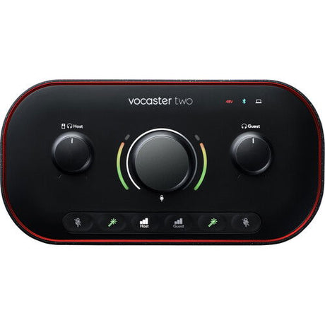 Vocaster Two interfață audio USB pentru podcast, butoane Host/Guest pe panou frontal