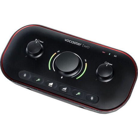 Vocaster Two interfață audio USB pentru podcast, panou cu comenzi și LED-uri