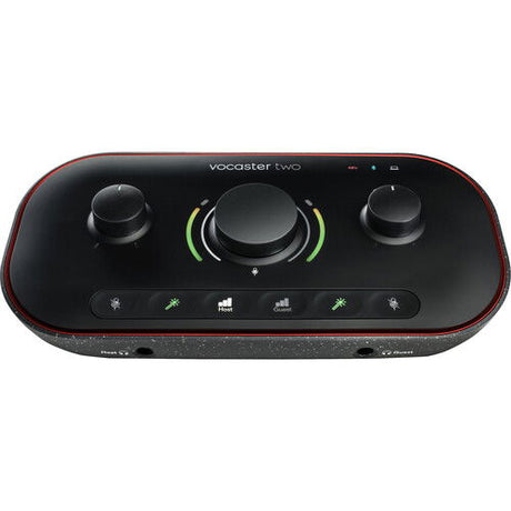 Vocaster Two interfață audio USB pentru podcast, panou frontal cu 3 butoane rotunde
