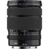 Fujifilm GF 20-35mm f/4 R WR lens, front-top view showing barrel and scale markings