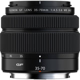 Black GF 35-70mm f/4.5-5.6 WR lens, top front markings and ridged rings