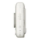 Misty white Instax mini LiPlay camera side view with buttons and port