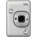 Stone white Fujifilm Instax mini LiPlay instant camera, lens and viewfinder detail