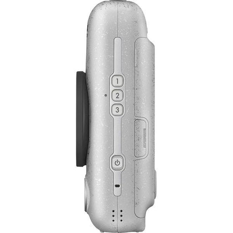 Stone white Instax mini LiPlay instant camera, side controls with numbered buttons