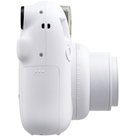 Aparat foto instant Instax Mini 12, alb, profil cu capac negru și panou