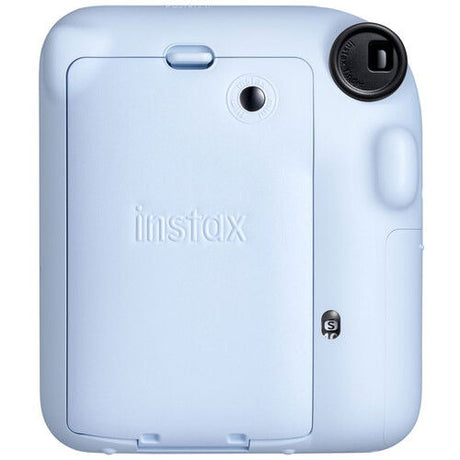 Aparat foto instant instax Mini 12 albastru, spate cu compartiment și buton