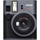 Mini 41 black instant camera front view, large lens and flash window