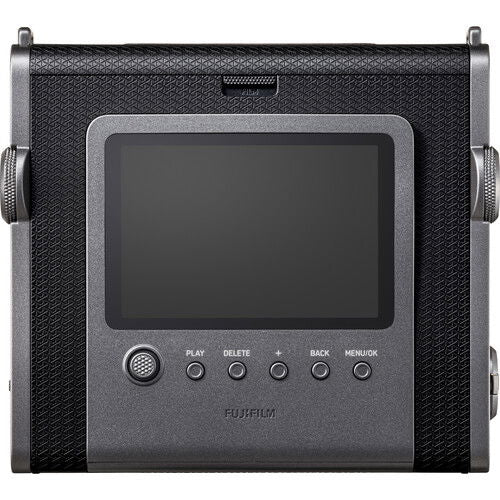 Instax Wide Evo instant camera back, LCD screen with playback and menu buttons
